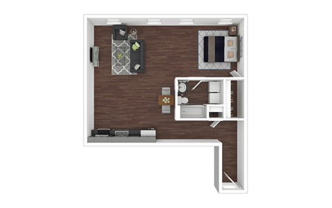 Floor plan for 1 bed, 1 bath, 903 sqft